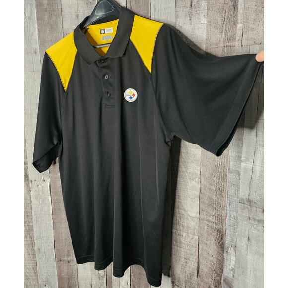 NFL TEAM PITTSBURGH STEELERS Polo Shirt Football Black Gold GIFT Men's 2XL XXL - Picture 2 of 5